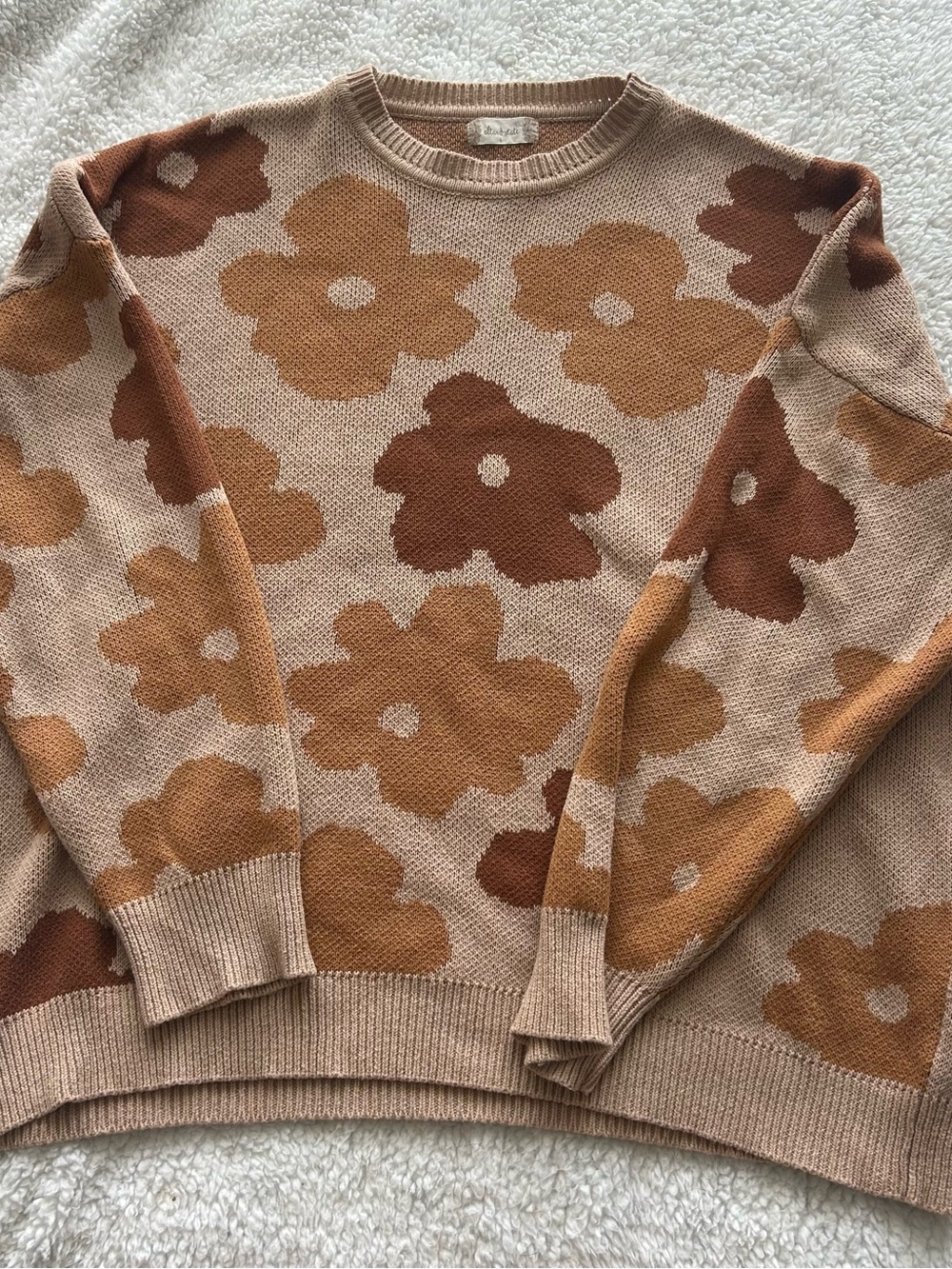 Altar'd State Floral Crewneck Sweater in Beige, Brown & Tan